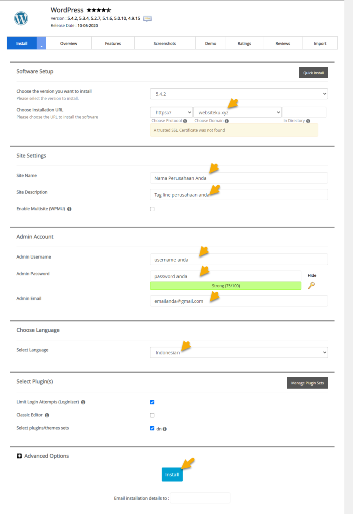 Cara membuat website, cara install WordPress